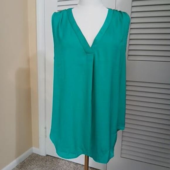 NWT Alfani 1X sleeveless green v-neck single pleat for movement gathered back - Picture 1 of 14
